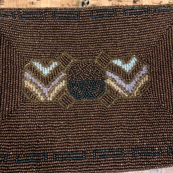 💥 Vintage Bronze Seedbead  clutch bag purse - Picture 7 of 7